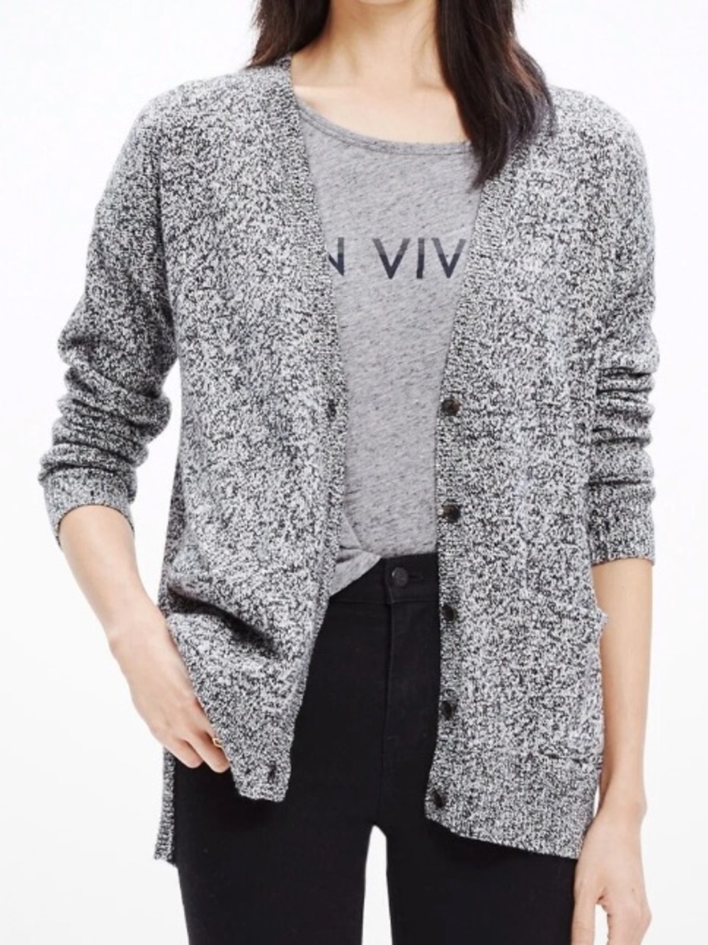 Madewell Marled Black Peppered Landscape Cardigan in Gray & Black Small